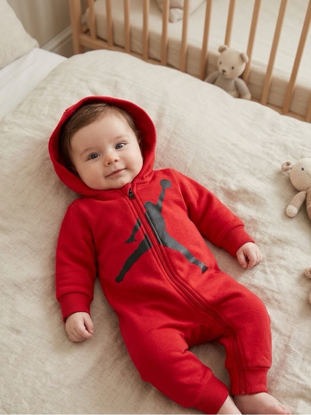 Jordan Baby Jumpman HBR Hooded Coverall Romper - Gym Red (Size 3M)
